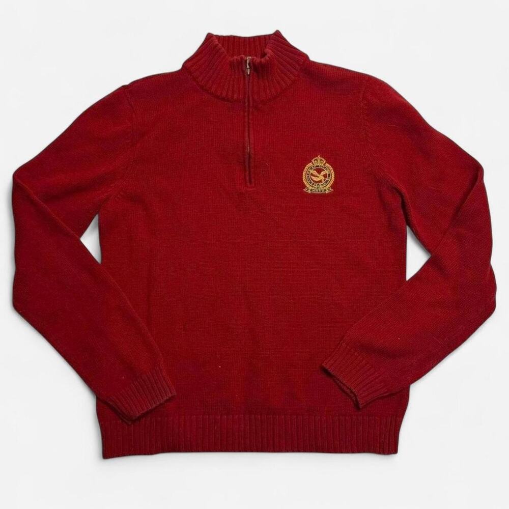 American Living Red Quarter Zip Crest Sweater Men’s Large 100% Cotton Preppy